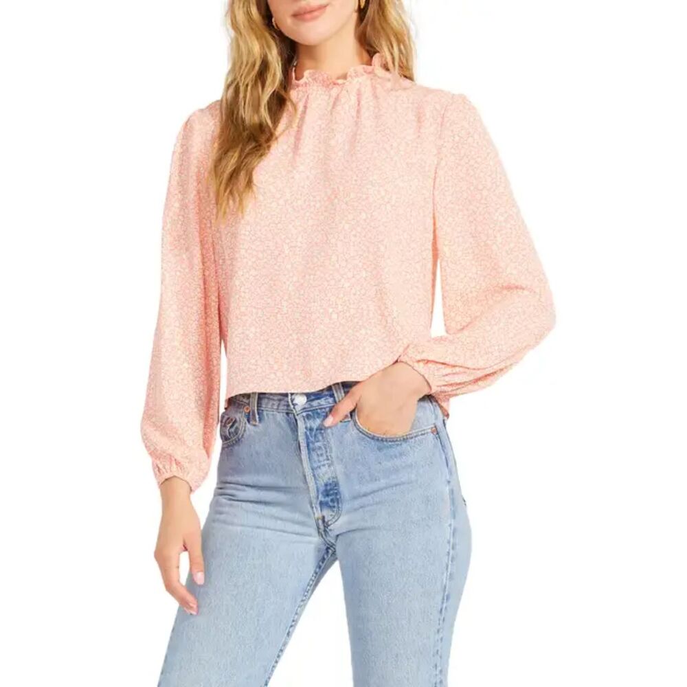 BB Dakota Not the Blosso-Me Peach Ditsy Floral Blouse Top Size S Steve Madden